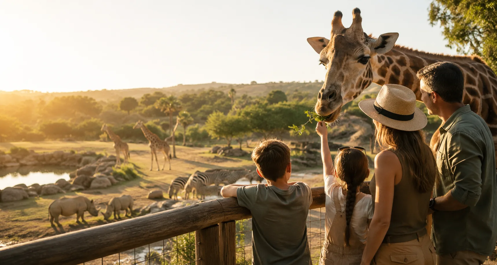 Visitors watching wildlife across an immersive habitat